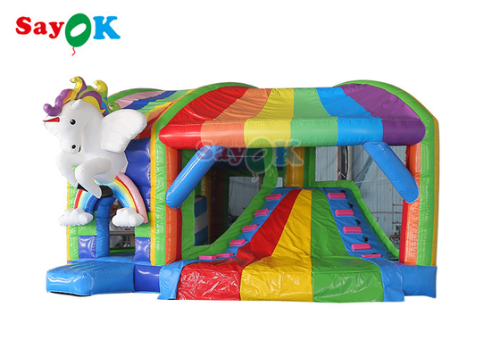 Regenbogen-Kinderaufblasbares springendes Schloss Unicorn Bouncy Castle With Slide