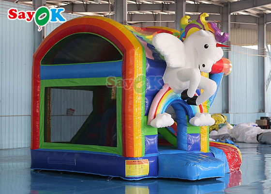 Regenbogen-Kinderaufblasbares springendes Schloss Unicorn Bouncy Castle With Slide