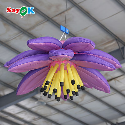 Customized Purple Giant Hanging Lotus Flower Aufblasbare LED-Lichtblumen für Veranstaltungsdekoration Werbung