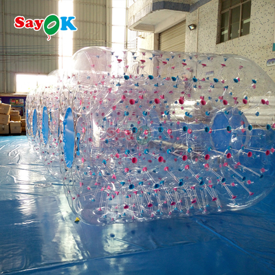 Sayok Aufblasbare schwimmende Walze Aqua Zorbing Ball Transparent PVC Zylinder Menschliche Wasserblasenkugel für das Wasserspiel