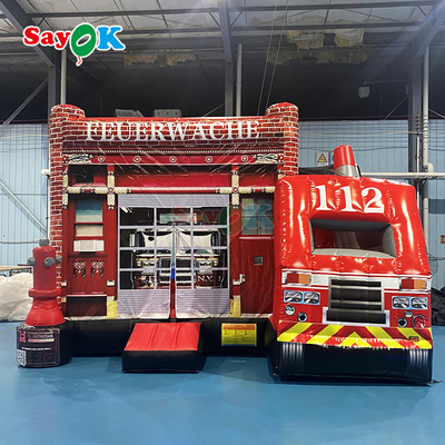 Sayok Feuerwehrstätte Themen aufblasbare Sprungkombination aufblasbare Feuerwehrwagen Boucy Schloss Rutsche für Kinder