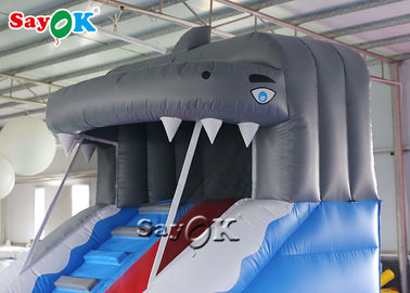 Aufblasbare Kinderrutsche angepasste Blaue Hai aufblasbare Wasserrutsche mit Schwimmbad