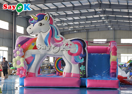 Unicorn Themed Inflatable Trampoline For scherzt Geburtstagsfeier-Spiele