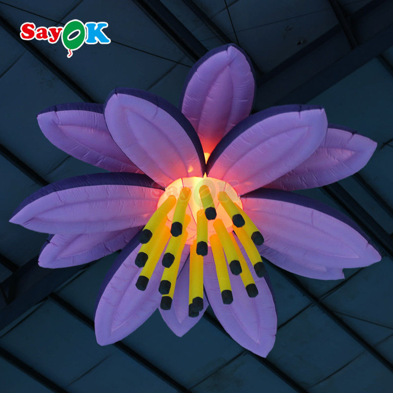 Customized Purple Giant Hanging Lotus Flower Aufblasbare LED-Lichtblumen für Veranstaltungsdekoration Werbung