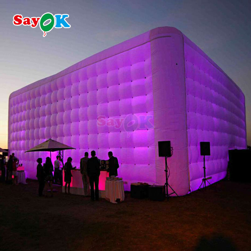 Sayok Weiß Wasserdicht Oxford Stoff Großer Würfel aufblasbares LED Zelt für Outdoor Party Veranstaltung 100 Personen